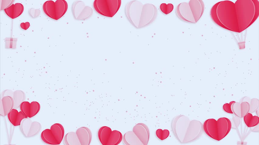 Floating red pink hearts pattern on light blue background for love celebration