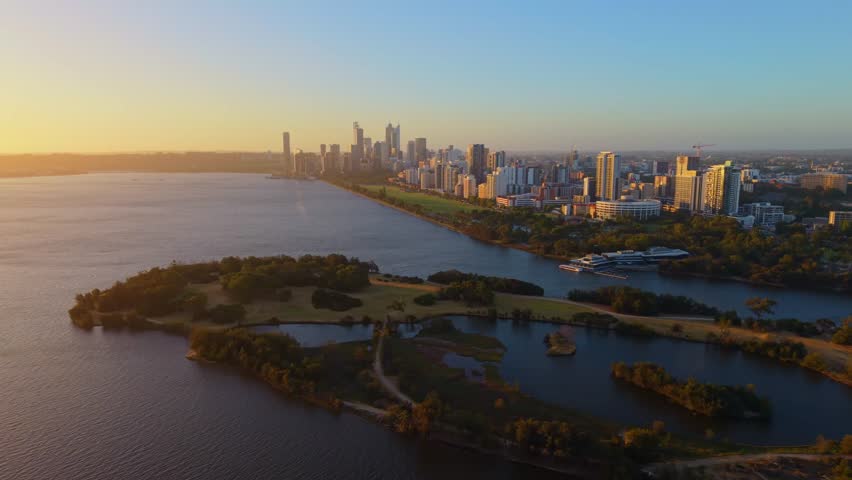 Perth city skyline at sunset