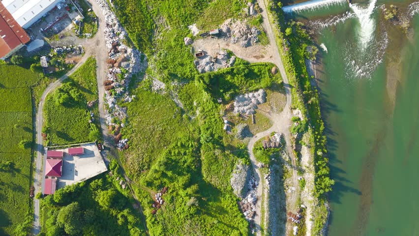 Ardeshen, Turkey. Firtina River Valley. River rapids. Sunny morning. Aerial View, MasterShots, Fly Forward - Roll, Tilt up