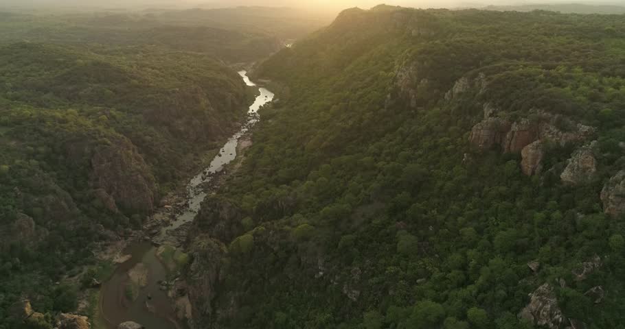 Beautiful sunrise aerial shot of a canyon. Kruger National Park, South Africa