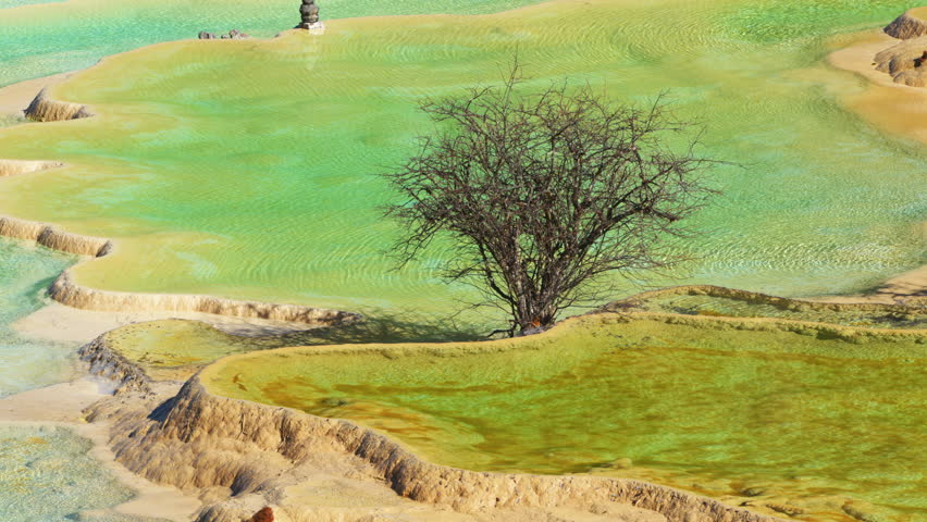 Ngawa Tibetan and Qiang Autonomous Prefecture, China - 16th November 2025 - Close up of multi-colored pond at Huanglong