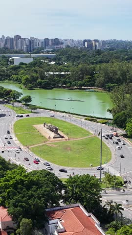 Ibirapuera Park In Sao Paulo Brazil. Leisure Park. Highrise Buildings. Beautiful Skyline. Ibirapuera Park In Sao Paulo Brazil. Wonders Of Sao Paulo Landmark.