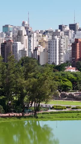 Ibirapuera Park In Sao Paulo Brazil. Leisure Park. Highrise Buildings. Beautiful Skyline. Ibirapuera Park In Sao Paulo Brazil. Wonders Of Sao Paulo Landmark.