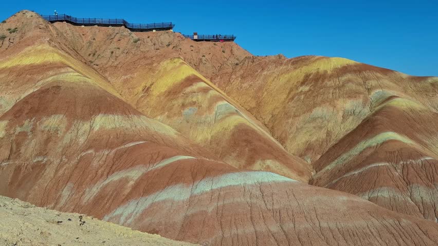 Colorful Landscape Of Rainbow Mountains In Zhangye Danxia National Geopark, Gansu, China - Panning Shot