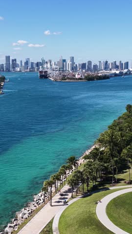 Miami Beach Skyline At Miami Beach In Florida United States. Scenic Highrise Buildings. Beautiful Skyline. Big City Landscape. Miami Beach Skyline In Florida United States. Urban Beach.