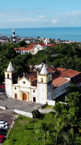 Aerial view of coast city of Olinda near Recife state Pernambuco. Brazilian Northeast. Tropical scenery. Travel destination.