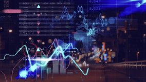 Animation of diverse data and graphs on digital screen over night blurred road traffic. Global data processing, finance and digital interface concept digitally generated video. - Powered by Shutterstock - Get 15% off with code: PIKWIZARD15