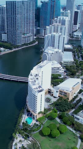 Cityscape Miami Florida United States. Aerial landscape of stunning buildings and traffic at landmark avenue. Miami Florida. Miami United States. Travel destinations. Vacations travel.