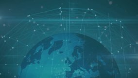 Animation of mathematical equations over connected dots around globe against blue background. Digitally generated, hologram, illustration, education, communication and globalization concept. - Powered by Shutterstock - Get 15% off with code: PIKWIZARD15