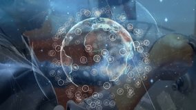 Senior man controlling holographic Earth rotating and visualizing digital network connectivity. Futuristic, innovation, connectivity, visualization, technology, data, interface - Powered by Shutterstock - Get 15% off with code: PIKWIZARD15