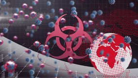 Animation of falling covid 19 cells over globe and warning sign. global covid 19 pandemic concept digitally generated video. - Powered by Shutterstock - Get 15% off with code: PIKWIZARD15