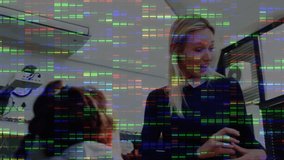 Animation of data processing over caucasian female teacher talking with diverse students. Global education and digital interface concept digitally generated video. - Powered by Shutterstock - Get 15% off with code: PIKWIZARD15