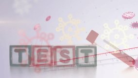 Animation of graphs and virus cells over syringe and test on white background. Global economy, finance, health, medicine and covid 19 pandemic concept digitally generated video. - Powered by Shutterstock - Get 15% off with code: PIKWIZARD15