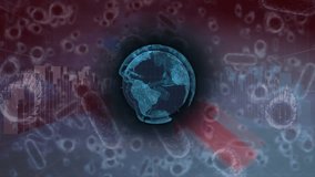 Animation of data processing over globe and virus cells. Global business and digital interface concept digitally generated video. - Powered by Shutterstock - Get 15% off with code: PIKWIZARD15