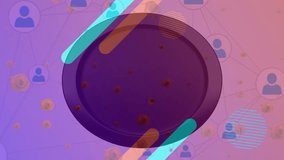 Animation of abstract shapes over ticking clock and rose icons against network of profile icons. Global networking and business technology concept - Powered by Shutterstock - Get 15% off with code: PIKWIZARD15