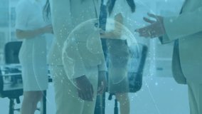 Animation of globe over diverse business people in office. Global business and digital interface concept digitally generated video. - Powered by Shutterstock - Get 15% off with code: PIKWIZARD15