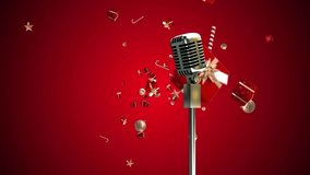Animation of falling gifts over microphone on red background. Christmas, tradition and celebration concept digital generated video. - Powered by Shutterstock - Get 15% off with code: PIKWIZARD15