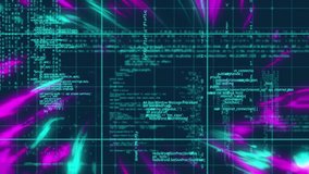 Animation of data processing and purple and green digital waves against blue background. Computer interface and business technology concept - Powered by Shutterstock - Get 15% off with code: PIKWIZARD15