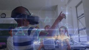 Animation of connections over happy diverse students using technology at school. Global business digital interface technology and networking concept digitally generated video. - Powered by Shutterstock - Get 15% off with code: PIKWIZARD15