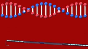 Animation of virus cell over dna strand and data processing on red background. Global covid 19 pandemic and digital interface concept digitally generated video. - Powered by Shutterstock - Get 15% off with code: PIKWIZARD15