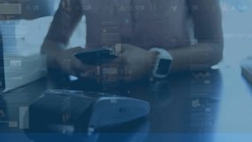 Animation of statistical data processing over asian woman making payment using her smartwatch. Global networking and business technology concept - Powered by Shutterstock - Get 15% off with code: PIKWIZARD15