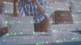 Animation of financial data processing over businessman using smartphone. Global business finances connections and digital interface concept digitally generated video. - Powered by Shutterstock - Get 15% off with code: PIKWIZARD15