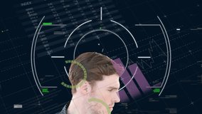 Animation of financial data processing and statistics over caucasian businessman. Global connections, business, finance, computing and data processing concept digitally generated video. - Powered by Shutterstock - Get 15% off with code: PIKWIZARD15