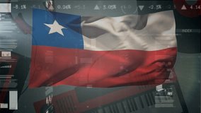Animation of financial data and graphs over waving flag of chile. global economy, finance, politics and countries concept digitally generated video,. - Powered by Shutterstock - Get 15% off with code: PIKWIZARD15