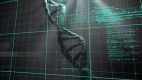 Animation of data processing over 3d dna strand spinning. global science, computing, data processing and digital interface concept digitally generated video. - Powered by Shutterstock - Get 15% off with code: PIKWIZARD15