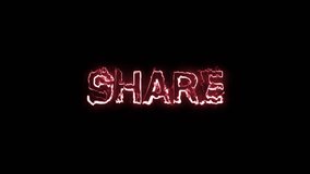 Burning red neon text effect spelling the word "Share" on a dark black background with fiery electric glow, representing digital connection, social media interaction, and communication. Concept of engagement, message exchange, and connectivity. - Powered by Shutterstock - Get 15% off with code: PIKWIZARD15