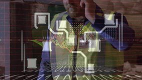 Animation of data processing over caucasian male worker using smartphone. Global business and digital interface concept digitally generated video. - Powered by Shutterstock - Get 15% off with code: PIKWIZARD15