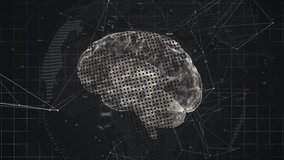 Animation of integrated circuit, brain and digital padlock on black background. Data safety, network, data processing, connections and technology concept digitally generated video. - Powered by Shutterstock - Get 15% off with code: PIKWIZARD15