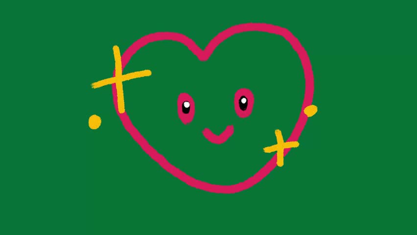 Hand-Drawn Doodle Heart with Sparkle 2D Animation Green Screen Asset | Cute Doodle Heart Motion Overlay | Fun 2D Heart Animation for Video