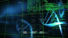 Animation of data processing over grid network against dna structures spinning on black background. Medical research and science technology concept - Powered by Shutterstock - Get 15% off with code: PIKWIZARD15