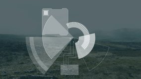 Animation of data processing and scope scanning over landscape. Global business and digital interface concept digitally generated video. - Powered by Shutterstock - Get 15% off with code: PIKWIZARD15