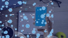 Animation of media icons over hand using smartphone. Global business and digital interface concept digitally generated video. - Powered by Shutterstock - Get 15% off with code: PIKWIZARD15