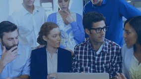 Animation of data processing over business people in office. Global business, computing, connections and data processing concept digitally generated video. - Powered by Shutterstock - Get 15% off with code: PIKWIZARD15