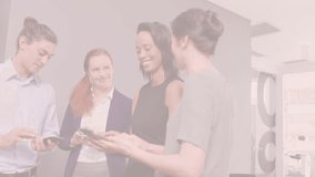 Animation of data processing over diverse business people in office. Global business, finance, computing and data processing concept digitally generated video. - Powered by Shutterstock - Get 15% off with code: PIKWIZARD15