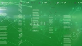 Animation of financial data processing and network of connections on green background. Global business, finances and digital interface concept digitally generated video. - Powered by Shutterstock - Get 15% off with code: PIKWIZARD15