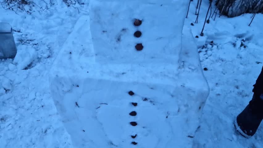 geometric snowman. It looks like someone traded traditional rolling method for some serious architectural precision—Frosty Cube. cubic shape