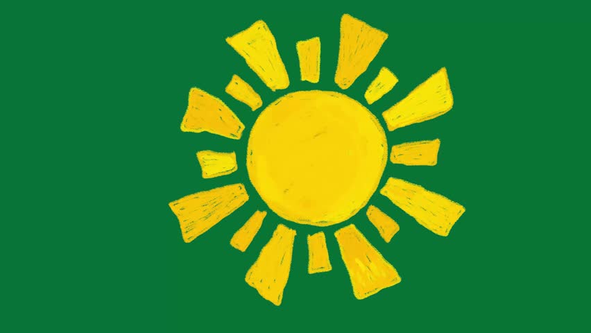 Hand-Drawn Sun 2D Animation Green Screen Asset | Bright Hand-Drawn Sun Motion Overlay | Cartoon 2D Sun Animation for Video