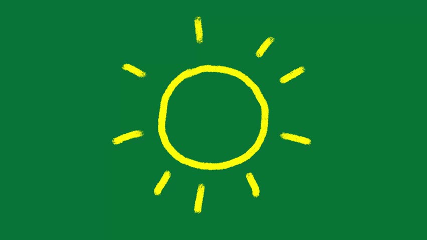 Hand-Drawn Sun 2D Animation Green Screen Asset | Bright Hand-Drawn Sun Motion Overlay | Cartoon 2D Sun Animation for Video
