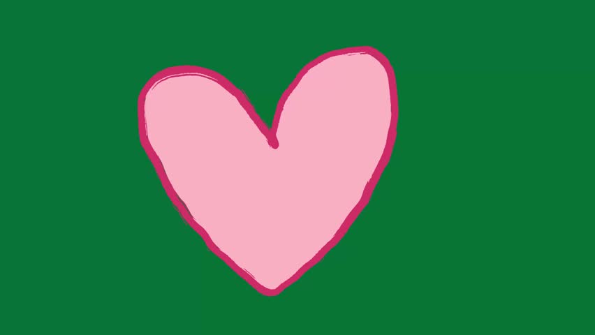 Hand-Drawn Doodle Pink Heart 2D Animation Green Screen Asset | Cute Doodle Heart Motion Overlay | Fun 2D Heart Animation for Video