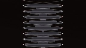 A visually striking abstract sculpture features stacked rectangular modules connected by rotating glowing rings, set against a dark backdrop. Perfect for art and design showcases - Powered by Shutterstock - Get 15% off with code: PIKWIZARD15