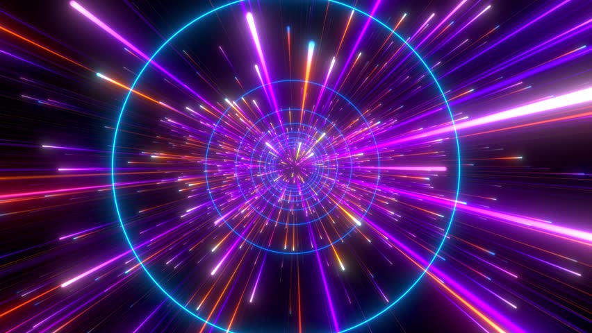 Abstract background in blue and purple neon glow colors. Speed of light in galaxy. Explosion in universe. Space background for event, party, carnival, celebration, anniversary or other. 3D rendering.