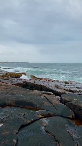 Moody Coastal Maine With Waves Hitting Shoreline (Acadia National Park, Maine, USA)