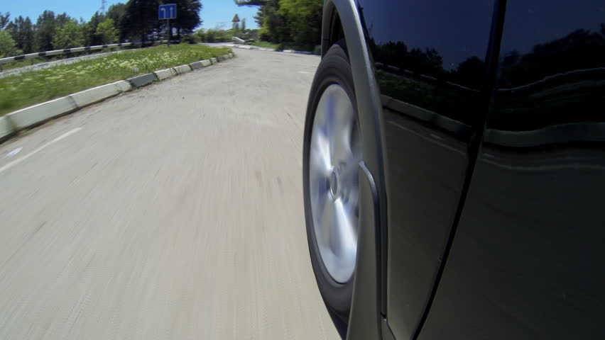 Timelapse view of car on the speed at the beautiful road with mountains