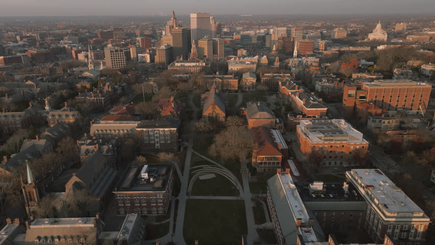 The campus of Brown University at sunrise. Shot in Providence, Rhode Island on an autumn morning.