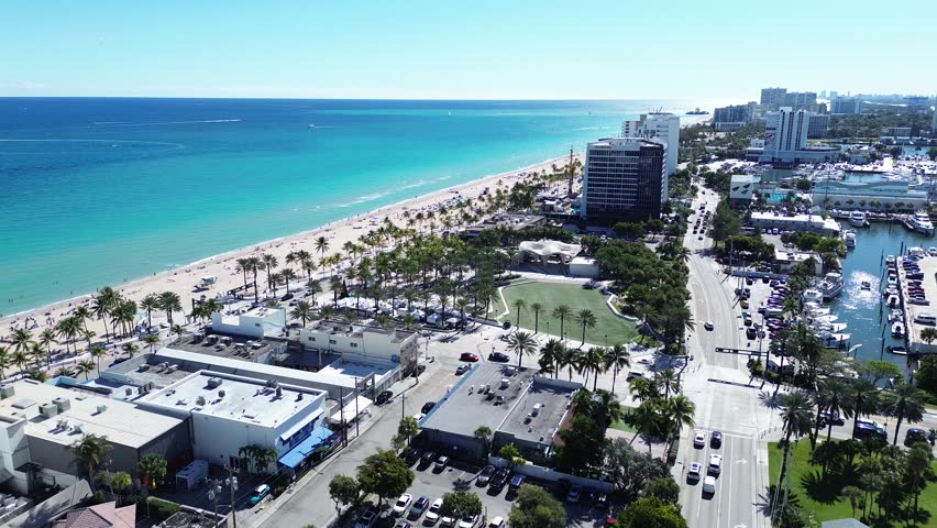 Aerial Drone View of Fort Lauderdale Beachfront and Skyline