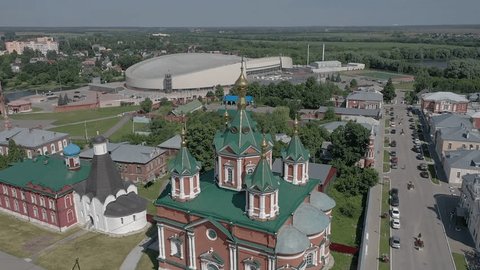 Aerial Approach Kolomna Kremlin Tower Churches